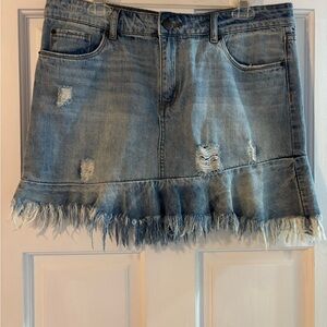 STS Blue Light Blue Distressed Denim Mini Skirt with Frayed Ruffle Hem